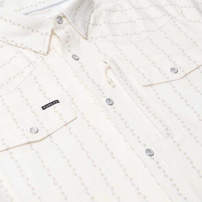 detail shot of the crockett pearl snap shirt