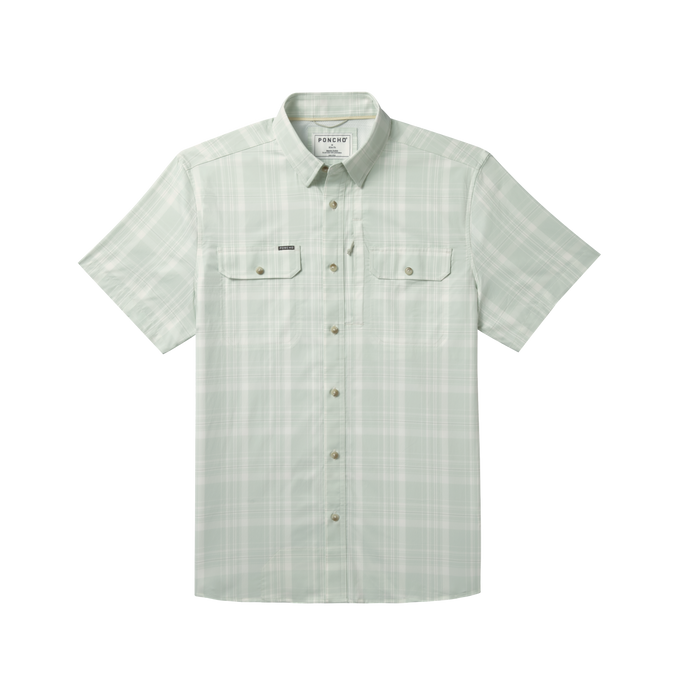 Front of green plaid button down shirt