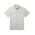 Front of green plaid button down shirt