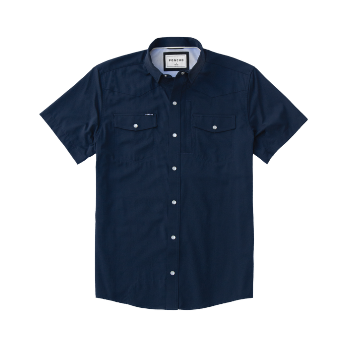 Dark Blue, Pearl snap, short sleeve flat lay photo