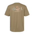 The Desert Run T-Shirt in earth tones featuring a minimalist desert scene with a roadrunner, cacti, and sun on the back