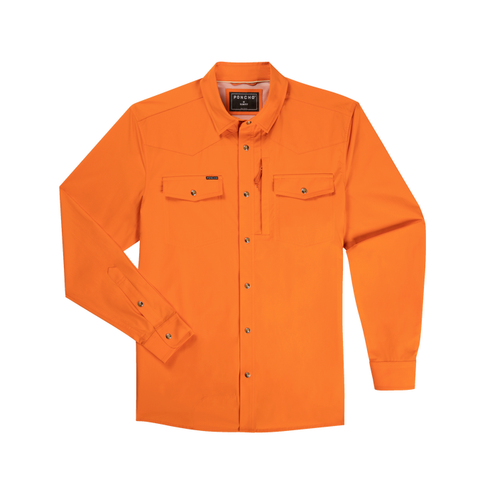 front of blaze orange long sleeve tuff-thread shirt