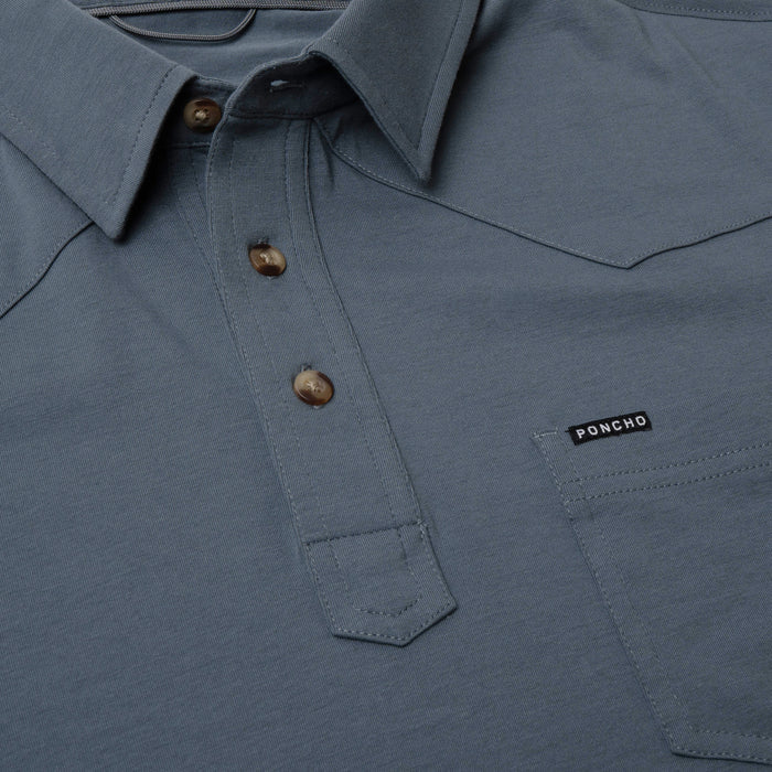 flyover photo of blue polo shirt