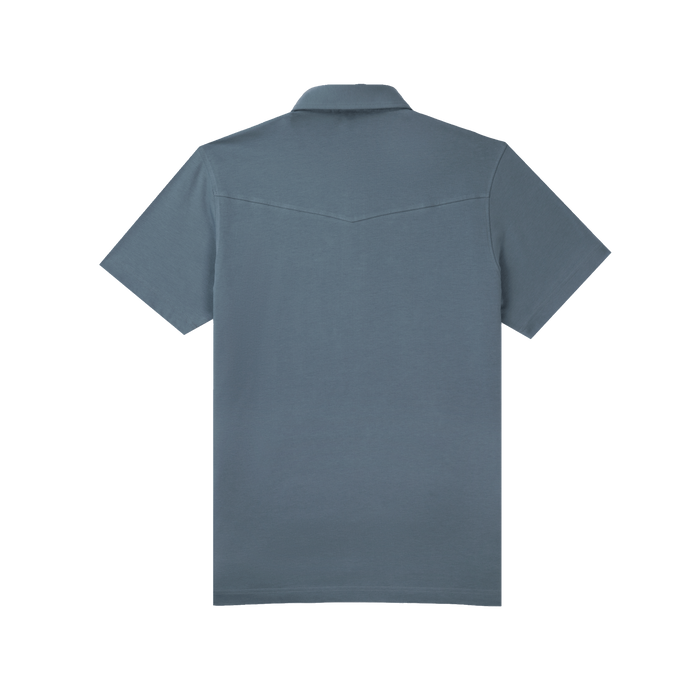 The Dinner Bell blue short sleeve comfortable outdoor shirt back view
