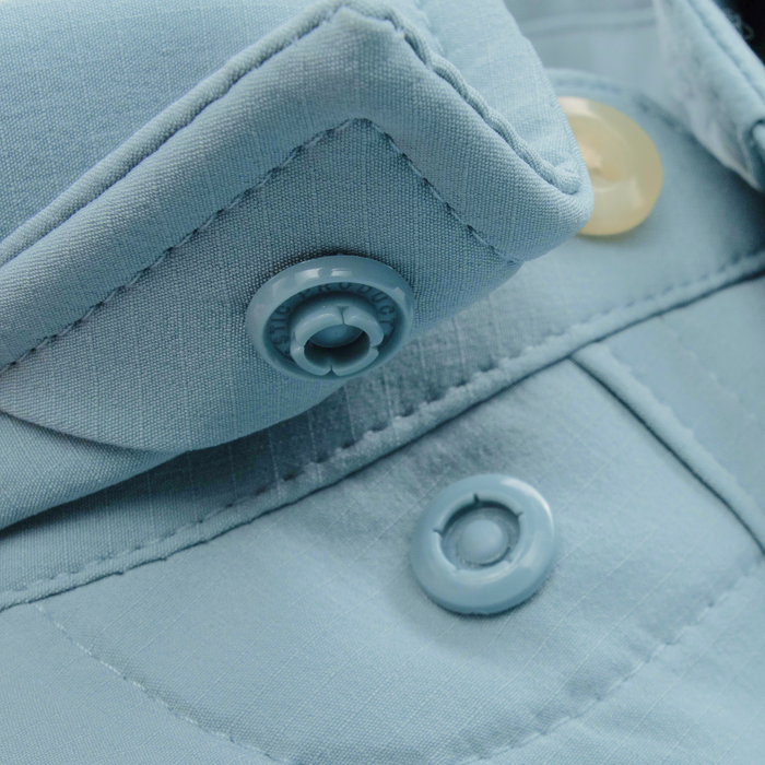 closeup of collar snaps on shirt