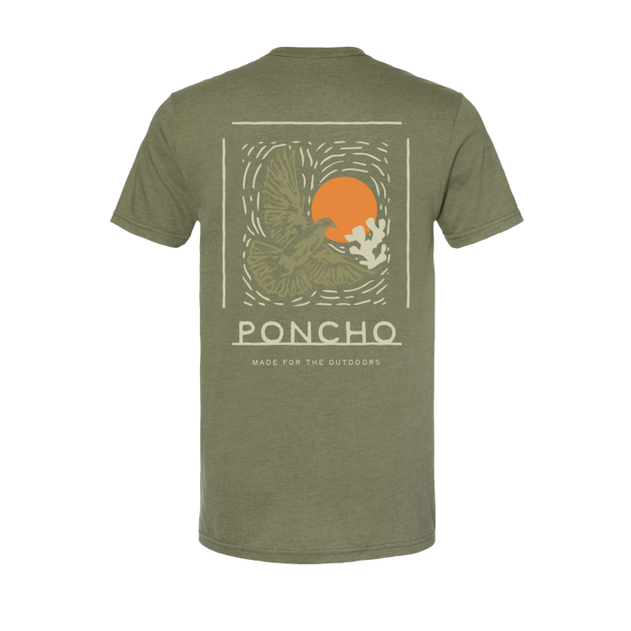 The Dove Up T-Shirt with eagle and sun graphic on back in green color
