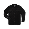 The Dusty Burro black long-sleeve shirt with buttoned chest pockets and snap buttons, made for outdoor wear.