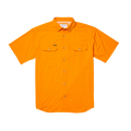 Front of button down bright orange shirt