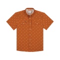 The Fourth and Five short sleeve shirt in burnt orange with subtle outdoors-inspired print and button closures.