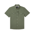product photo front of olive green short sleeve shirt