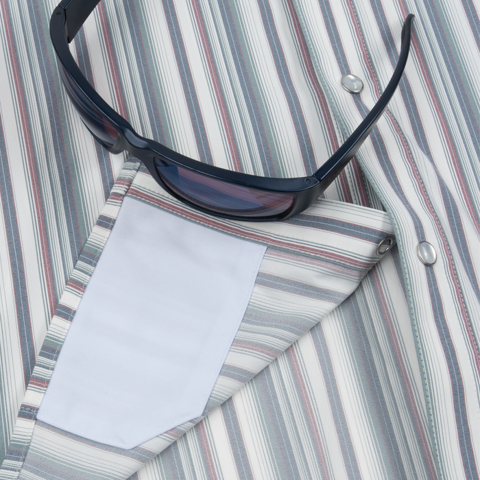 sunglasses with lens cleaner on shirt