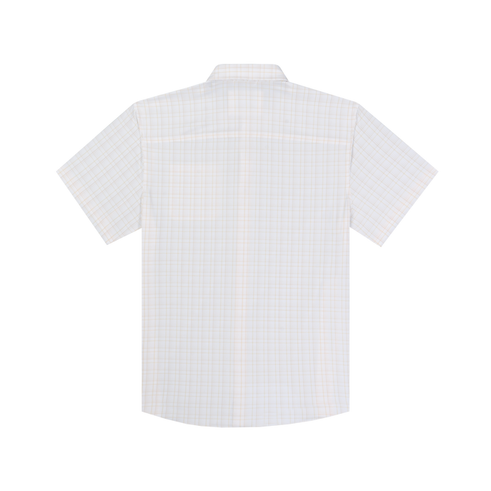 The Horn Island light plaid short sleeve shirt shown from the back