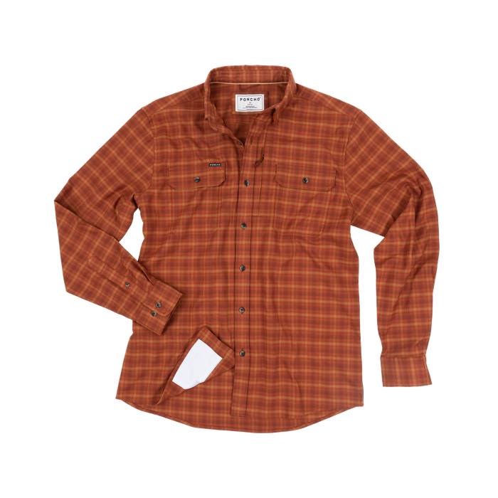 The Hot Sauce orange plaid button up shirt with chest pockets