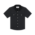 The Jake black button-up shirt with short sleeves and two chest pockets