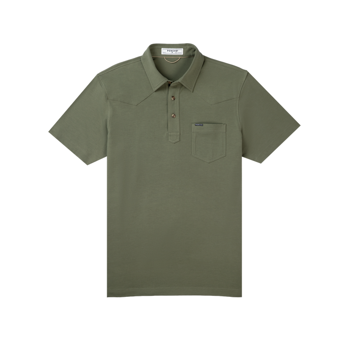 The Jalapeno Cream Cheese green short sleeve polo shirt with chest pocket