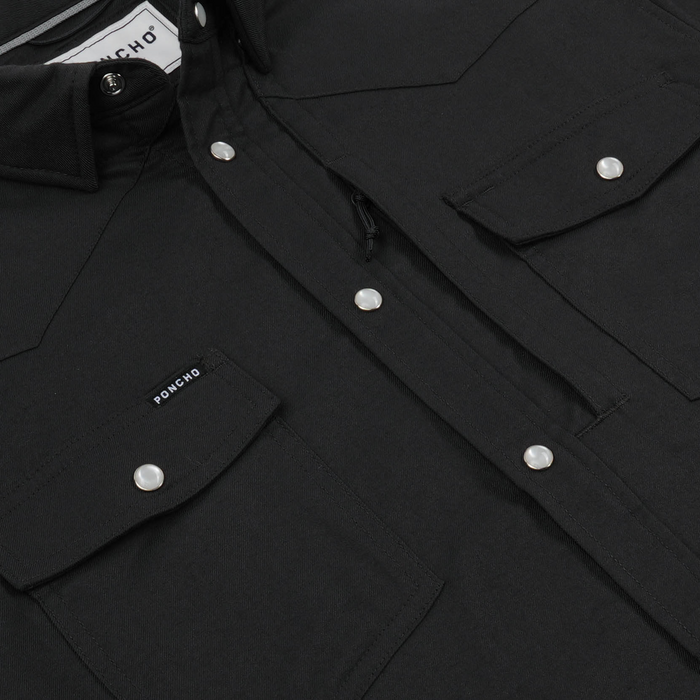 The Laramie black shirt with pearl snap buttons and chest pockets