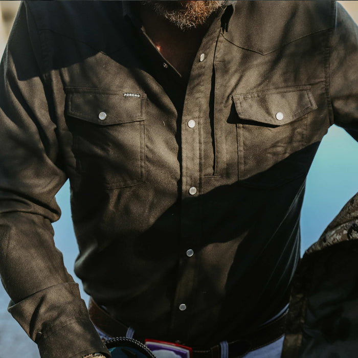 guy wearing charcoal flannel