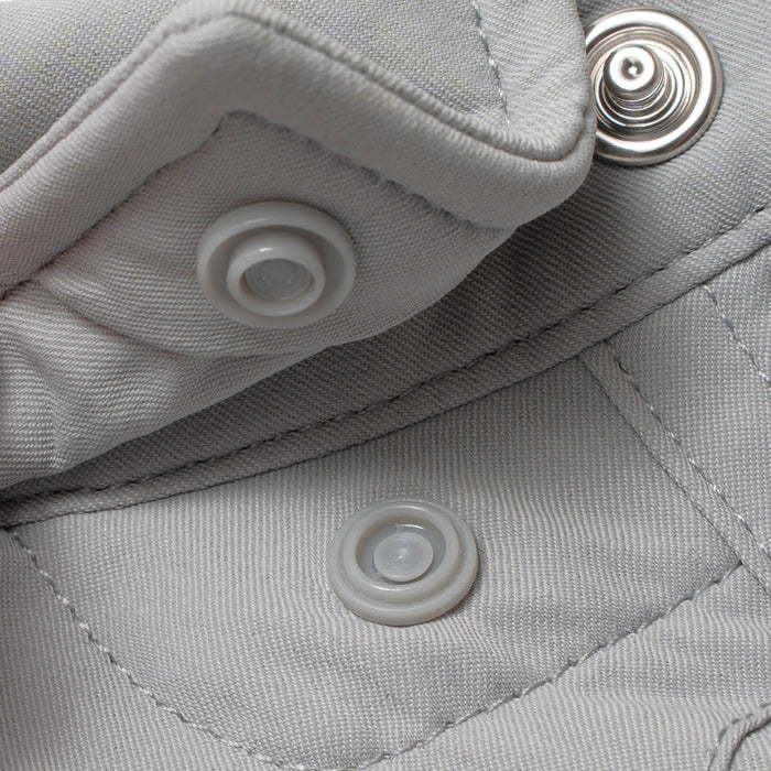 collar snaps on grey shirt