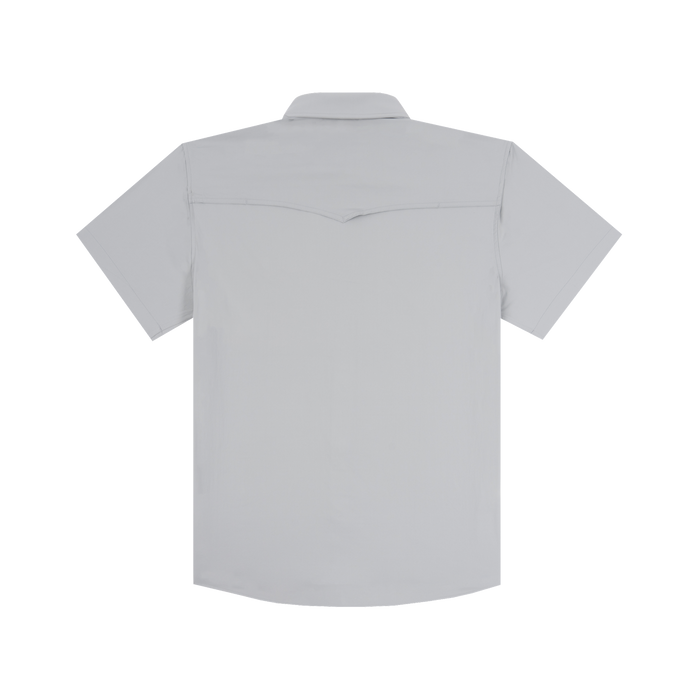 The Laredo light gray short sleeve collared shirt shown from the back