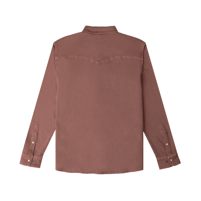 product photo of brown denim shirt back