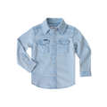 Product flat lay of light wash kids denim