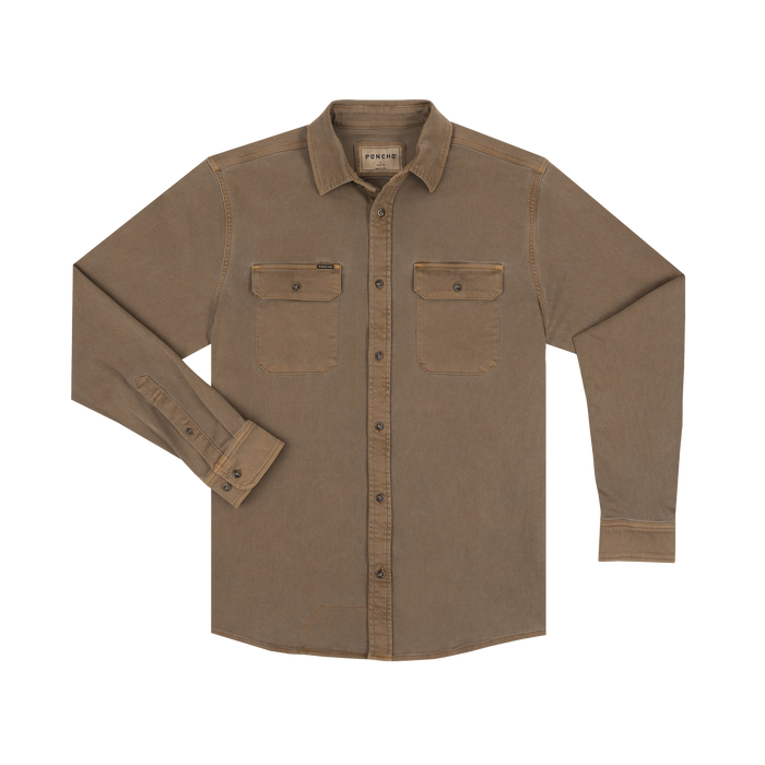 The Monteagle rugged brown button-up shirt with chest pockets