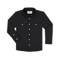 Black button-up shirt with front pockets called The Newt
