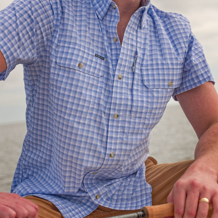 closeup of blue plaid shirt