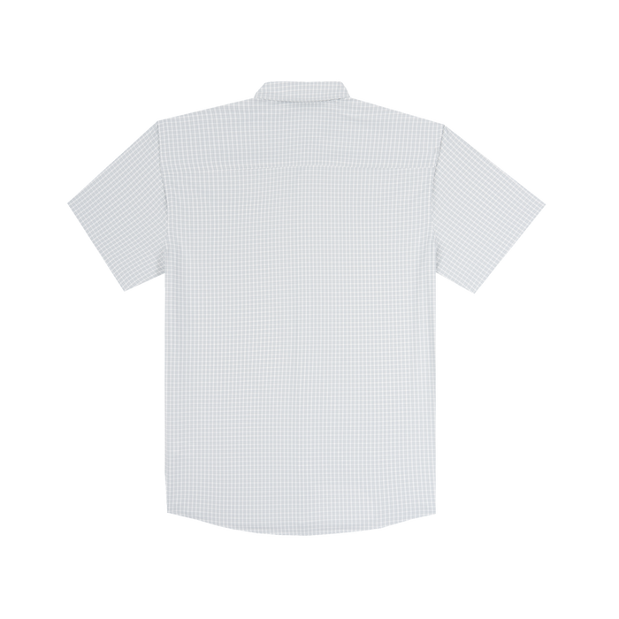 The Ozona white short sleeve shirt with a subtle check pattern and structured collar