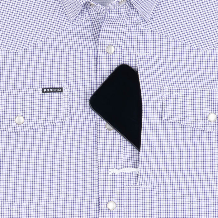 phone in chest zipper pocket of shirt