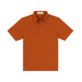 The Speedway rust orange shirt with a chest pocket and three-button collar in a clean, simple design.