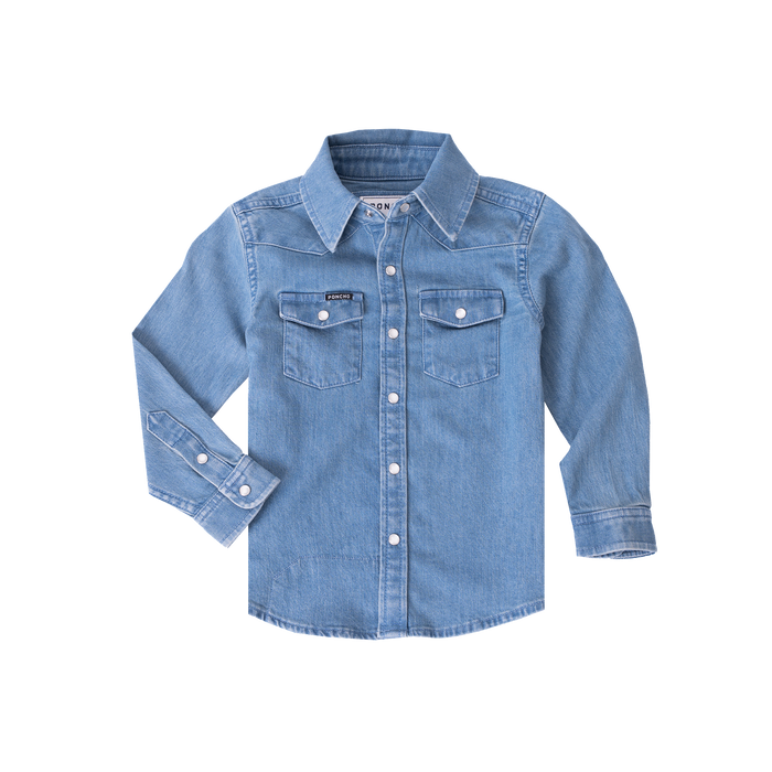 Product flat lay of dark wash kids denim