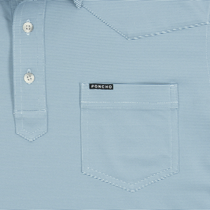 closeup of pocket of the wide open performance polo