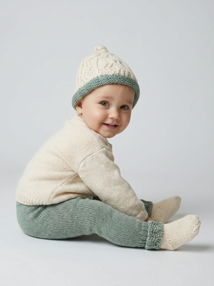 Trá Beag Baby Merino Aran Hat - Seafoam