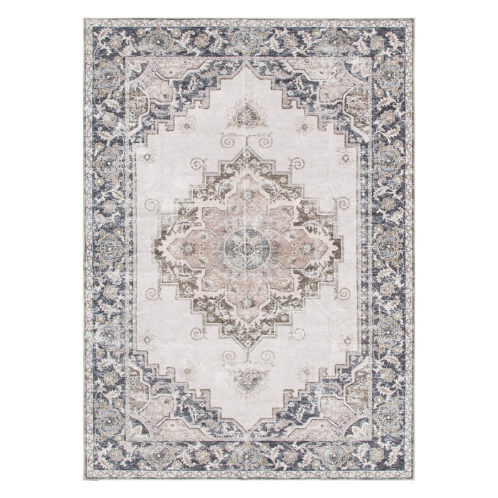 Washwell Beige Grey Machine Washable Rug - WASH004