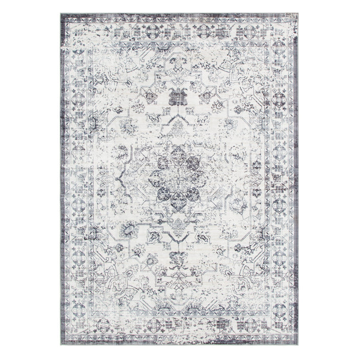 Washwell Blue Distressed Medallion Machine Washable Rug - WASH007