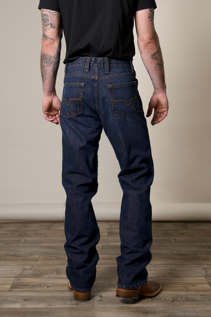Watson men's bootcut jean rear view; #color_dark wash