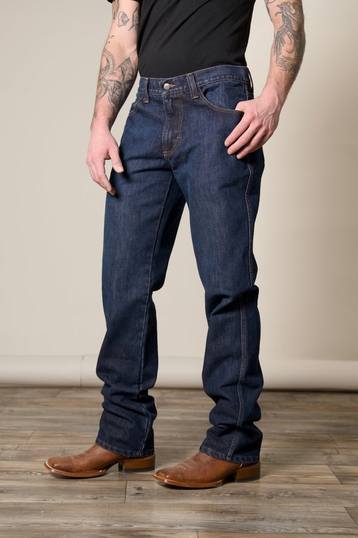 Men's Watson bootcut jean side view; #color_dark wash